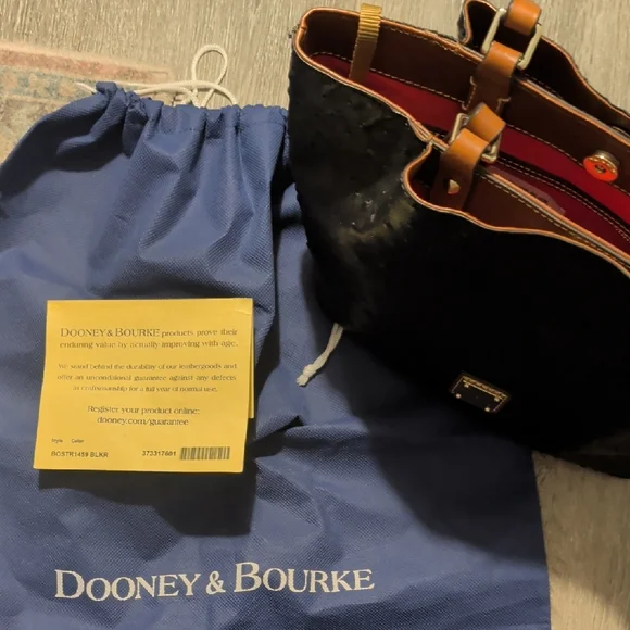 Dooney & Bourke Black and Red Leather Tote - Picture 1 of 6
